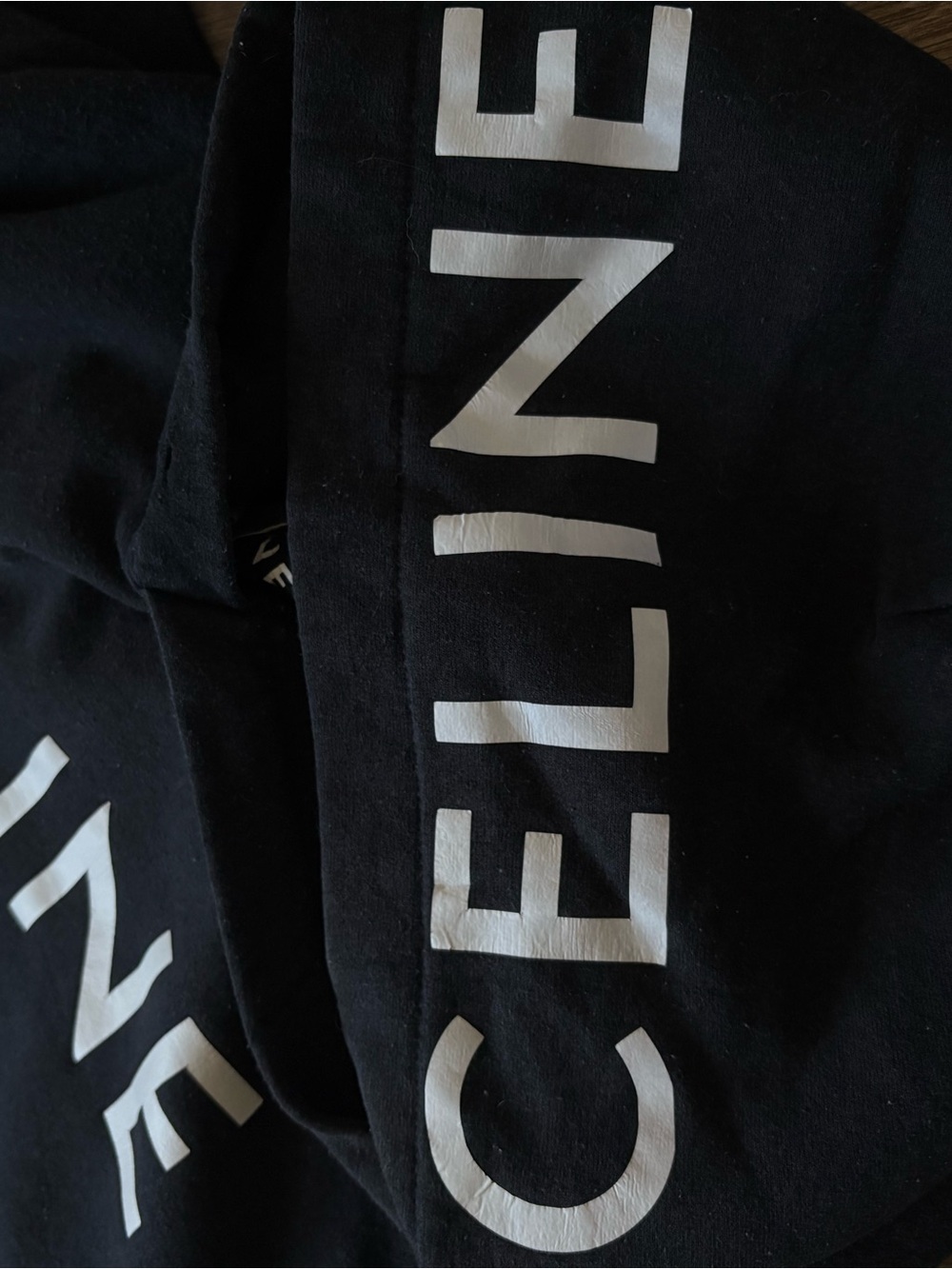 Celine Black Sweatshirt with White Sleeve Lettering